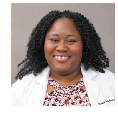 Nneka Molokwu, MD headshot, smiling,  grey background, wearing white coat