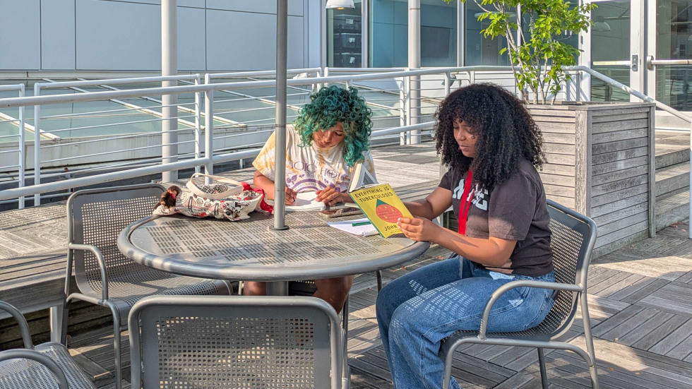 Students reading and reflecting at the Warren Alpert Medical School.